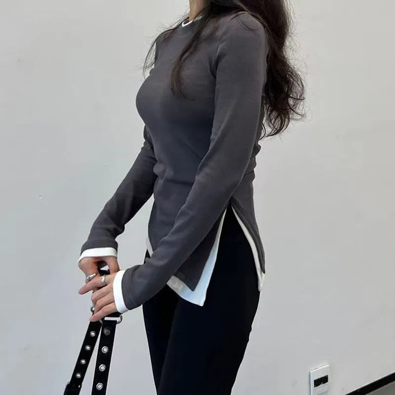 VILZSTUDIOS Slim Asymmetrical Waist Long Sleeve Top