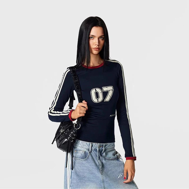 VILZSTUDIOS Retro Striped Sleeves Slim Fit Top