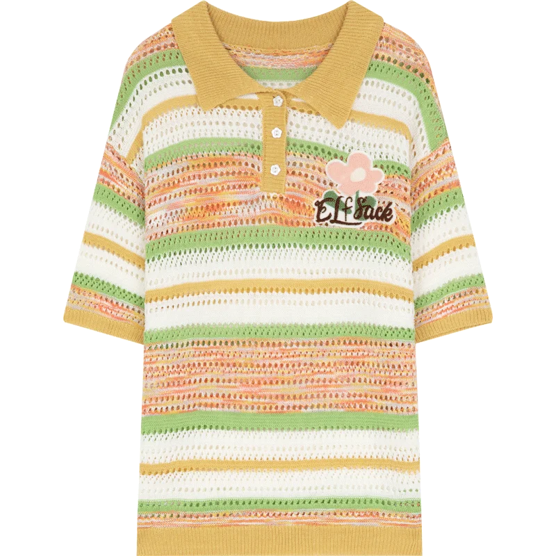 VILZSTUDIOS Striped Knitted Sweet Loose T-Shirt