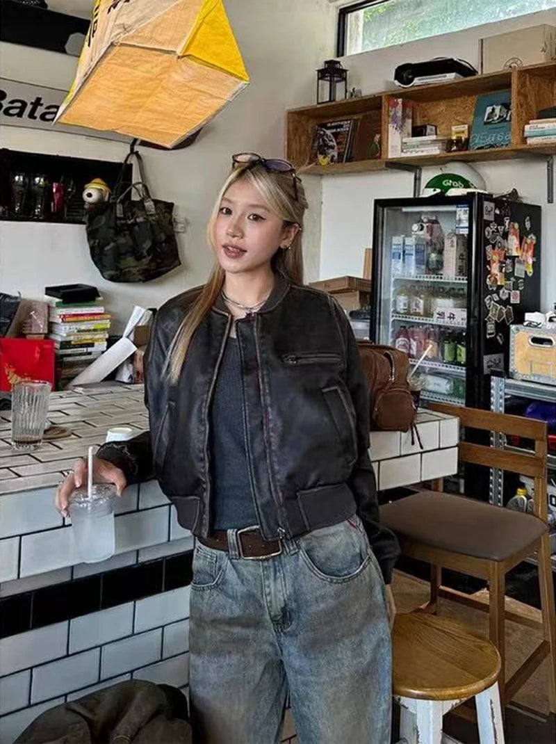 VILZSTUDIOS Vintage Brown PU Leather Jacket