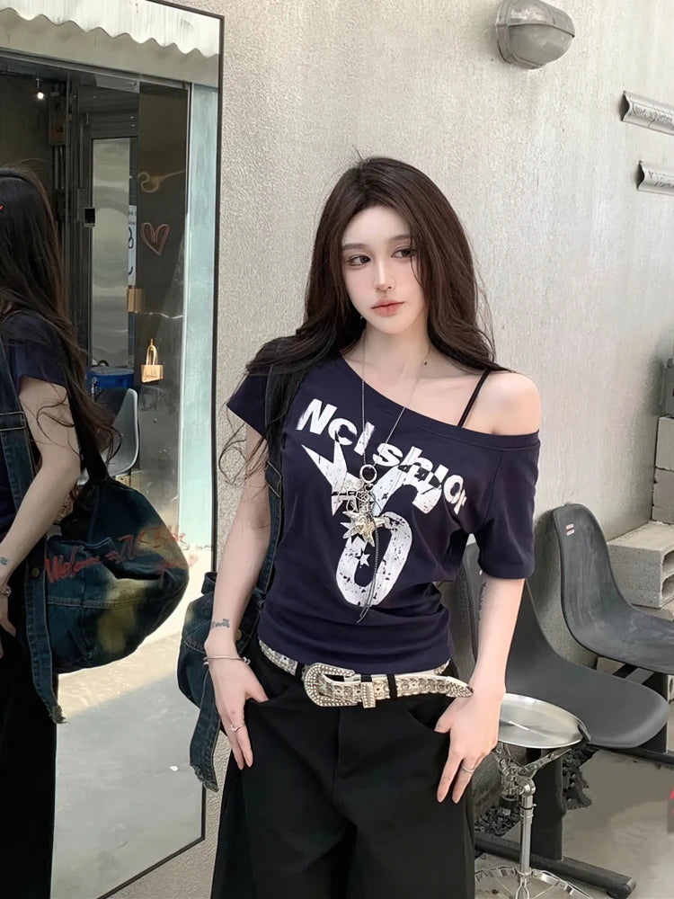VILZSTUDIOS Vintage Y2K Off Shoulder T-Shirt