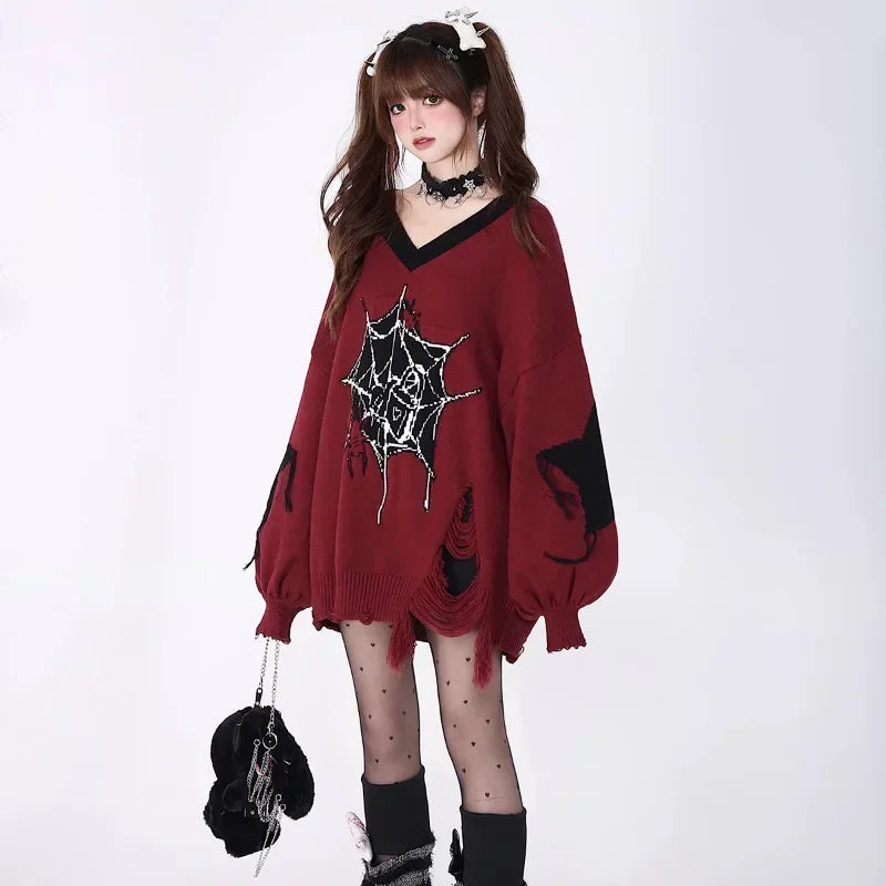 VILZSTUDIOS Gothic Oversized Spider Web Sweater