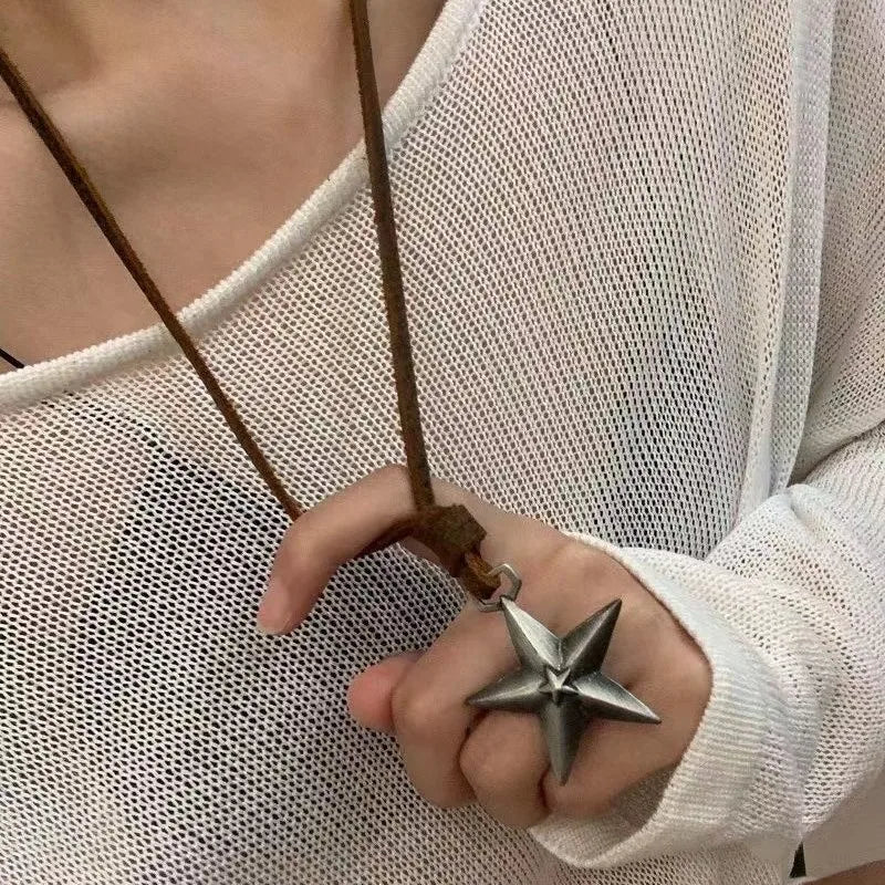 VILZSTUDIOS Punk Star Pendant Leather Rope Necklace