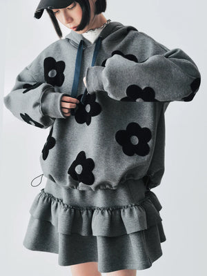 VILZSTUDIOS Gray Floral Patch Long Sleeve Hoodie