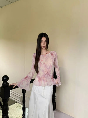 VILZSTUDIOS Pink Pleated Ruffled Blouse