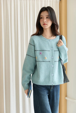 VILZSTUDIOS Blue Knit Floral Cardigan