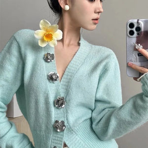 VILZSTUDIOS Floral Knitted Wool Cardigan