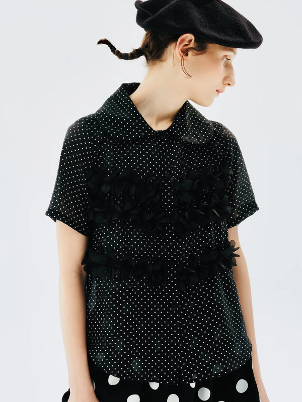 Black Polka Dot Lapel Shirt