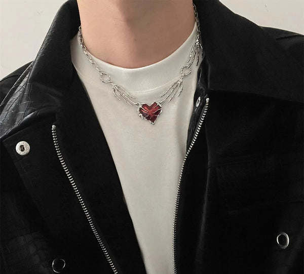 Gothic Red Peach Heart Pendant Necklace