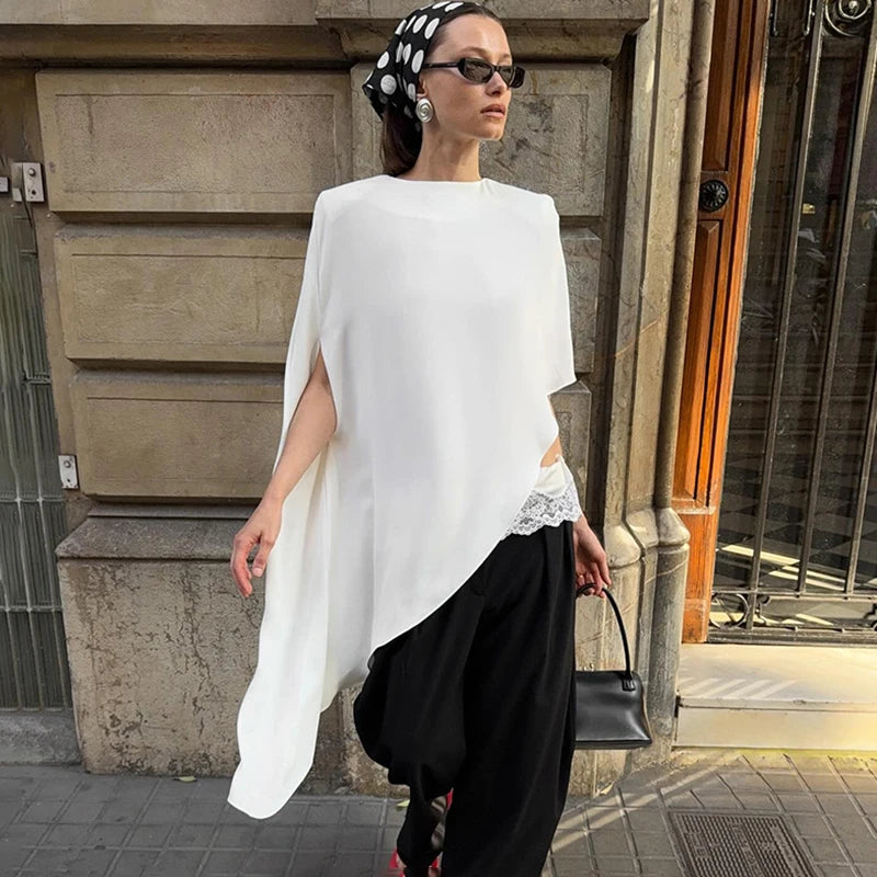 VILZSTUDIOS Elegant Loose Blouse with Shoulder Pads