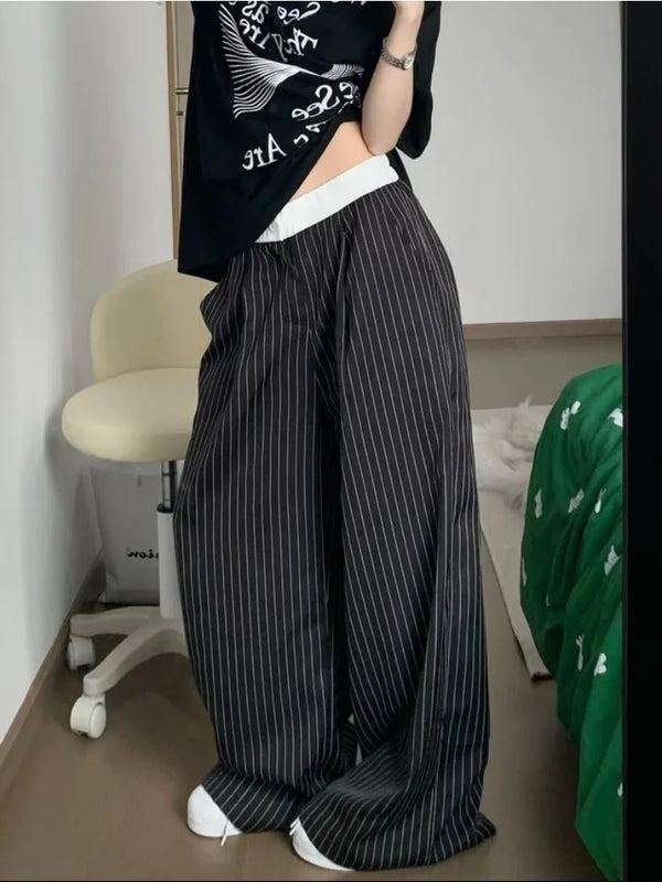 Elegant High Waist Striped Pants