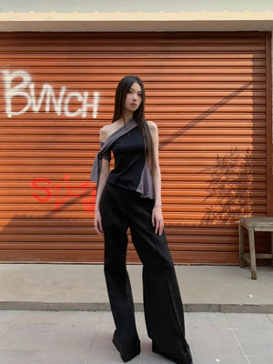 VILZSTUDIOS Black Striped Asymmetrical Blouse
