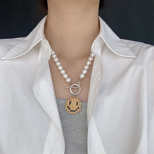 VILZSTUDIOS Rhinestone Smile Face Choker Pendant Necklace