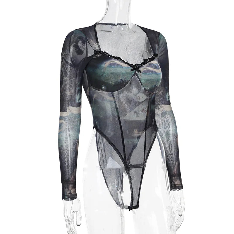 VILZSTUDIOS Dark Retro Mesh Long Sleeve Bodysuit