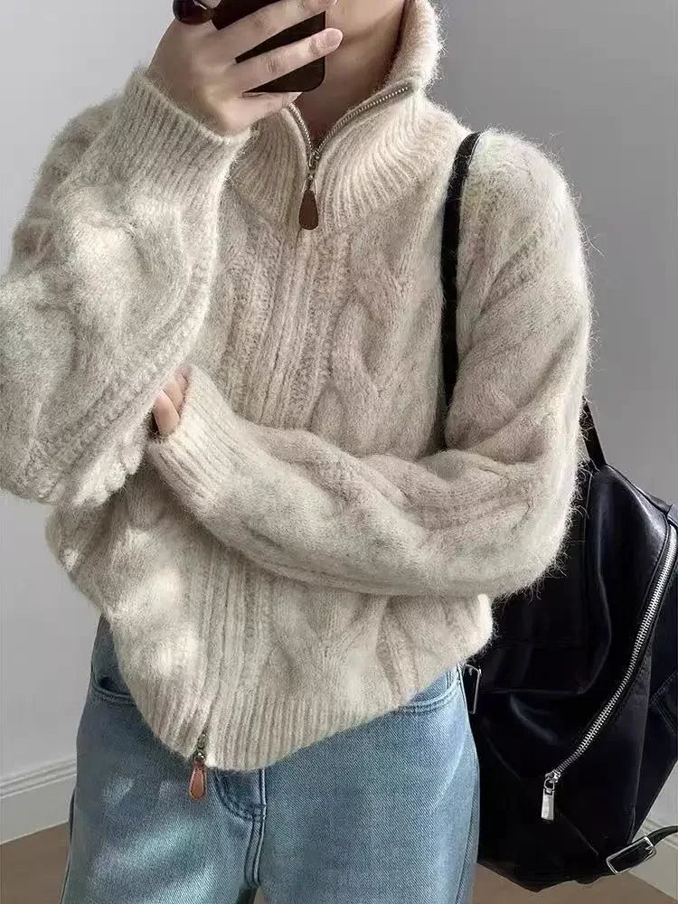 VILZSTUDIOS Stylish Zipper Turtleneck Cardigan