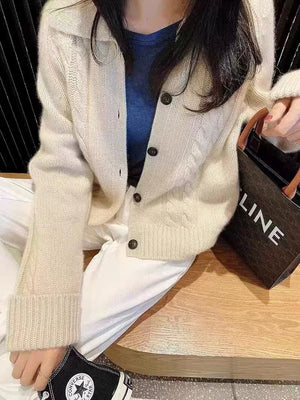 VILZSTUDIOS Thick Knit Polo Lapel Cardigan