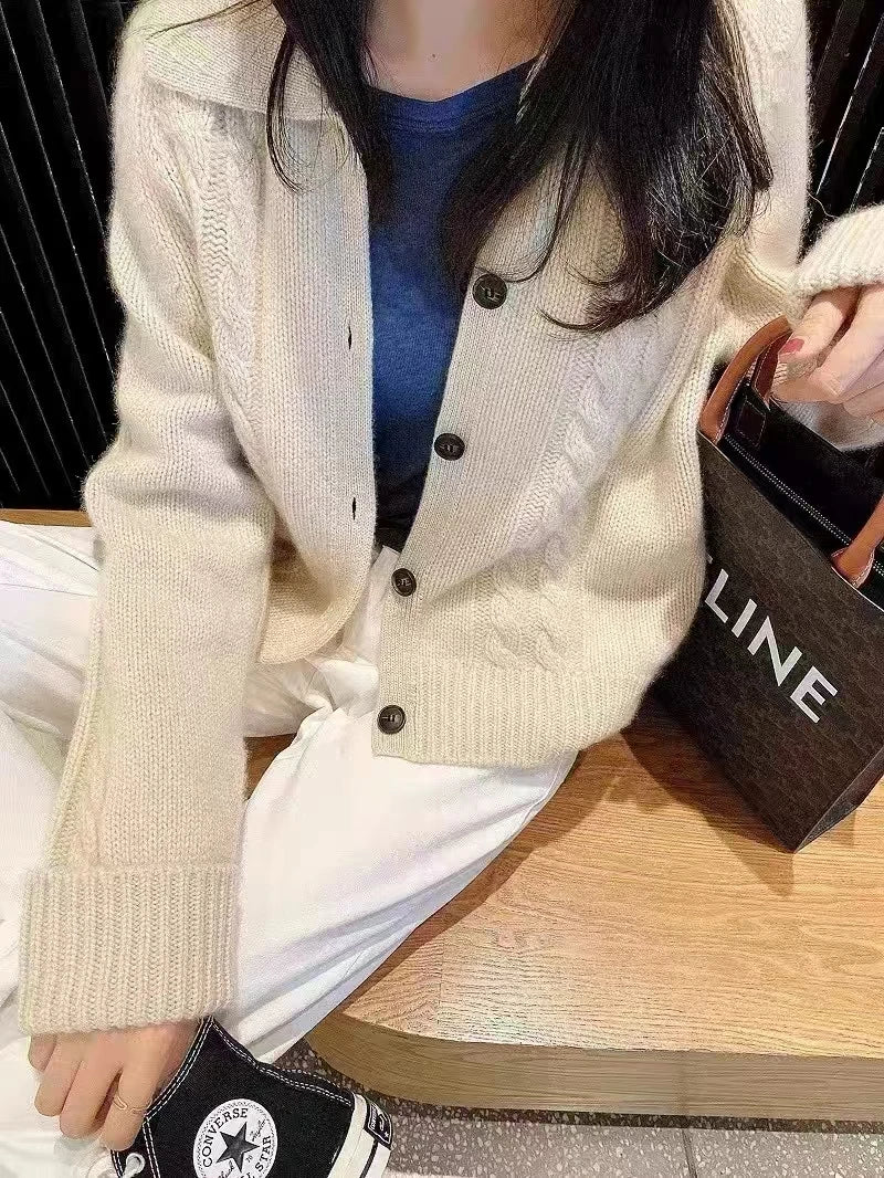 VILZSTUDIOS Thick Knit Polo Lapel Cardigan