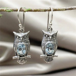 VILZSTUDIOS Vintage Silver Owl Blue Earring