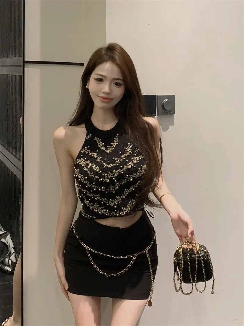 VILZSTUDIOS French Style Cropped Diamonds Tank Top