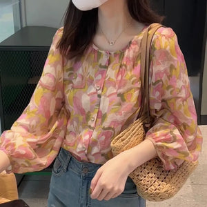 VILZSTUDIOS Chic Floral Long Sleeve Women Blouse