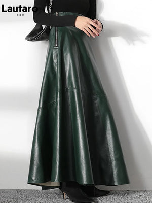 VILZSTUDIOS Stylish Black Maxi A-Line Leather Skirt