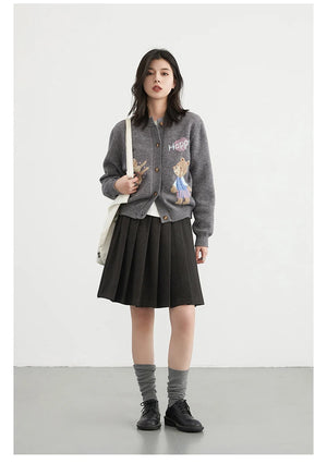 VILZSTUDIOS Retro Jacquard Happy Bear Cardigan