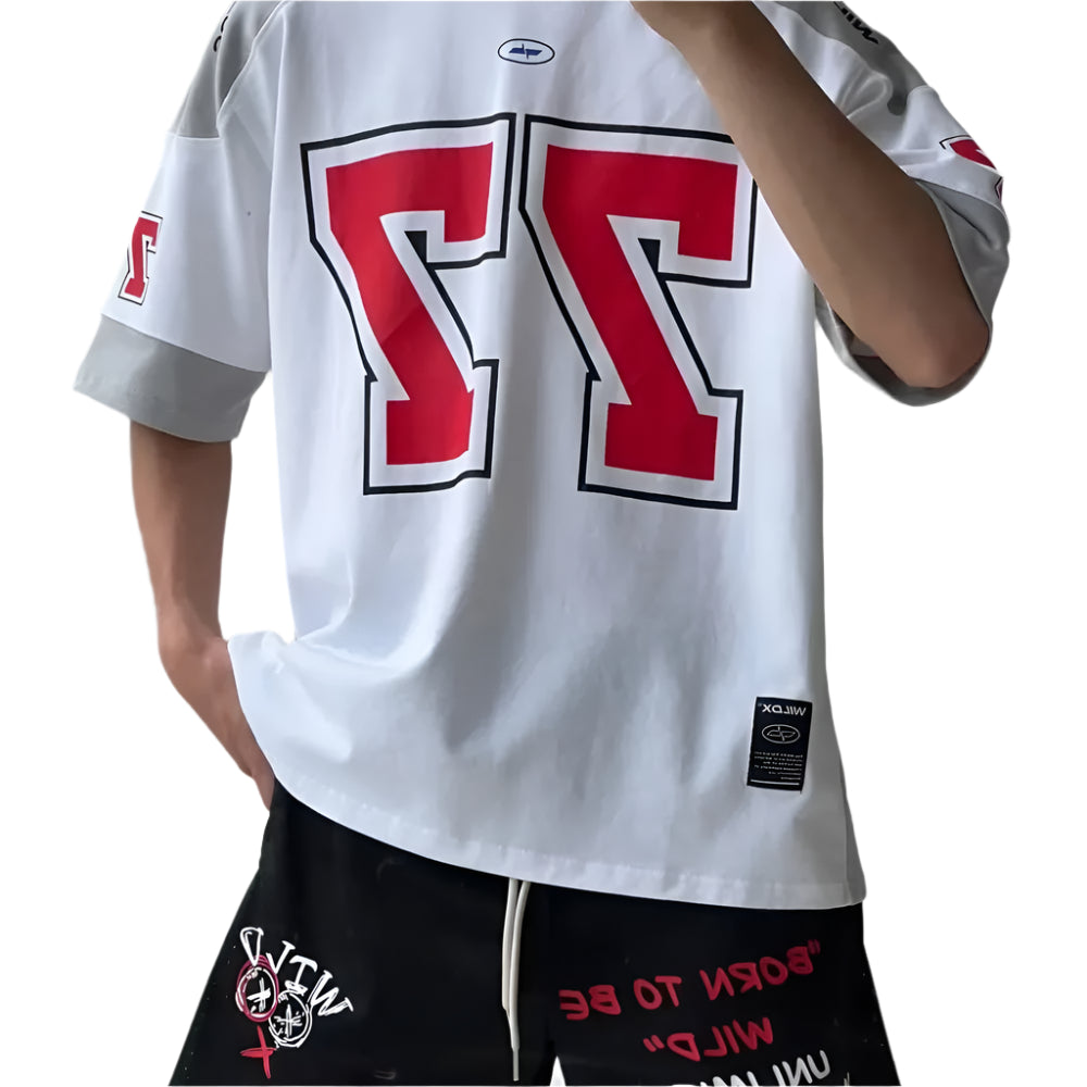 VILZSTUDIOS Contrast American Style Sport Jersey T-Shirt