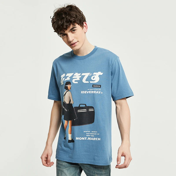 Lässiges, lockeres T-Shirt mit japanischer Grafik