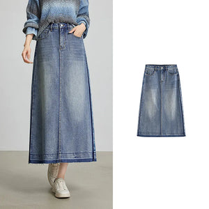VILZSTUDIOS Contrasting Color Open Back Denim Skirt