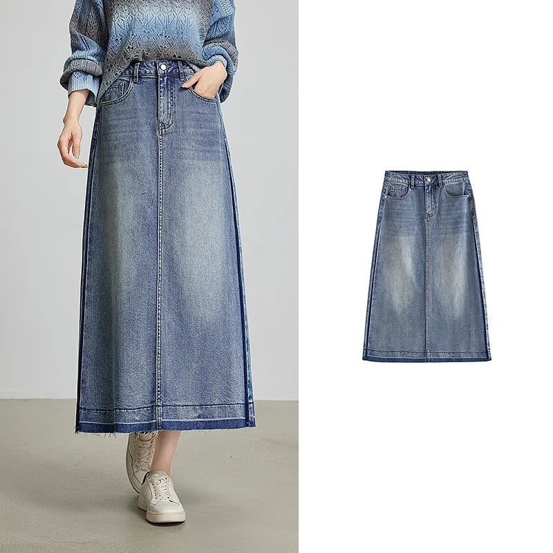 VILZSTUDIOS Contrasting Color Open Back Denim Skirt