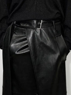 VILZSTUDIOS Shiny Black PU Leather High Waist Skirts