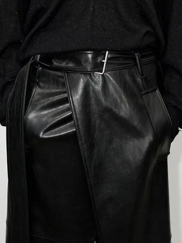 VILZSTUDIOS Shiny Black PU Leather High Waist Skirts