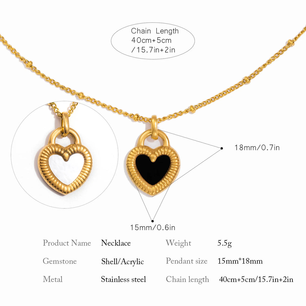 VILZSTUDIOS Black & White Double-sided Heart-shaped Pendant Necklace