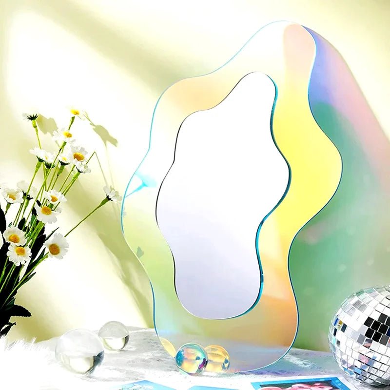 VILZSTUDIOS 1Pc Colorful Discolor Acrylic Decorative Mirror Makeup Desk Tabletop Mirror Girls Cosmetic Mirror Wall Mirror Home Decor