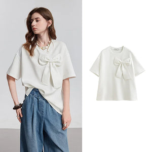 VILZSTUDIOS Stylish Short Sleeve Bowknot T-Shirt