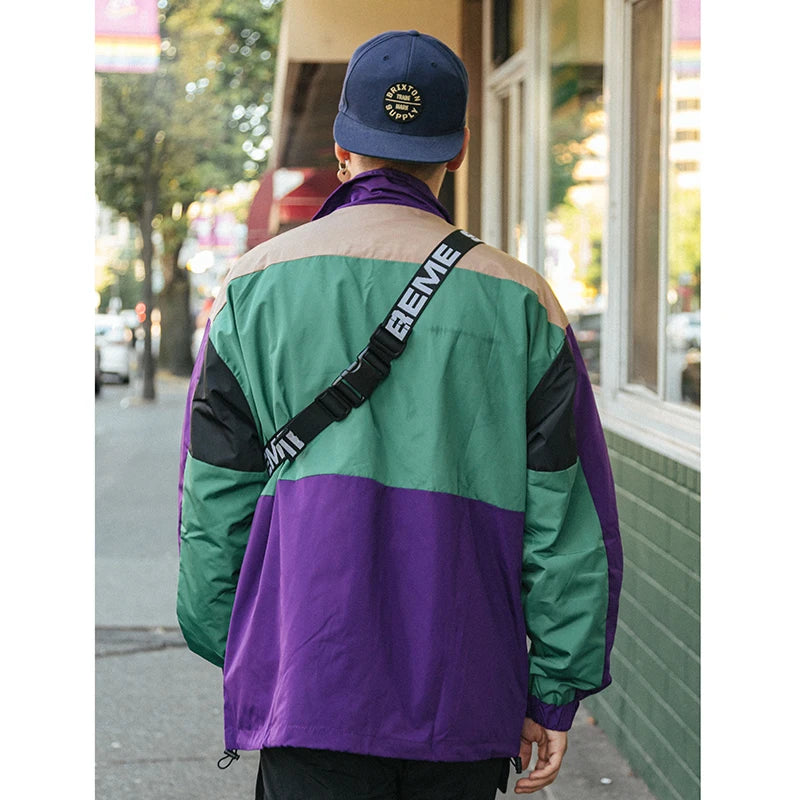 VILZSTUDIOS Retro Color Block Patchwork Windbreaker Jacket