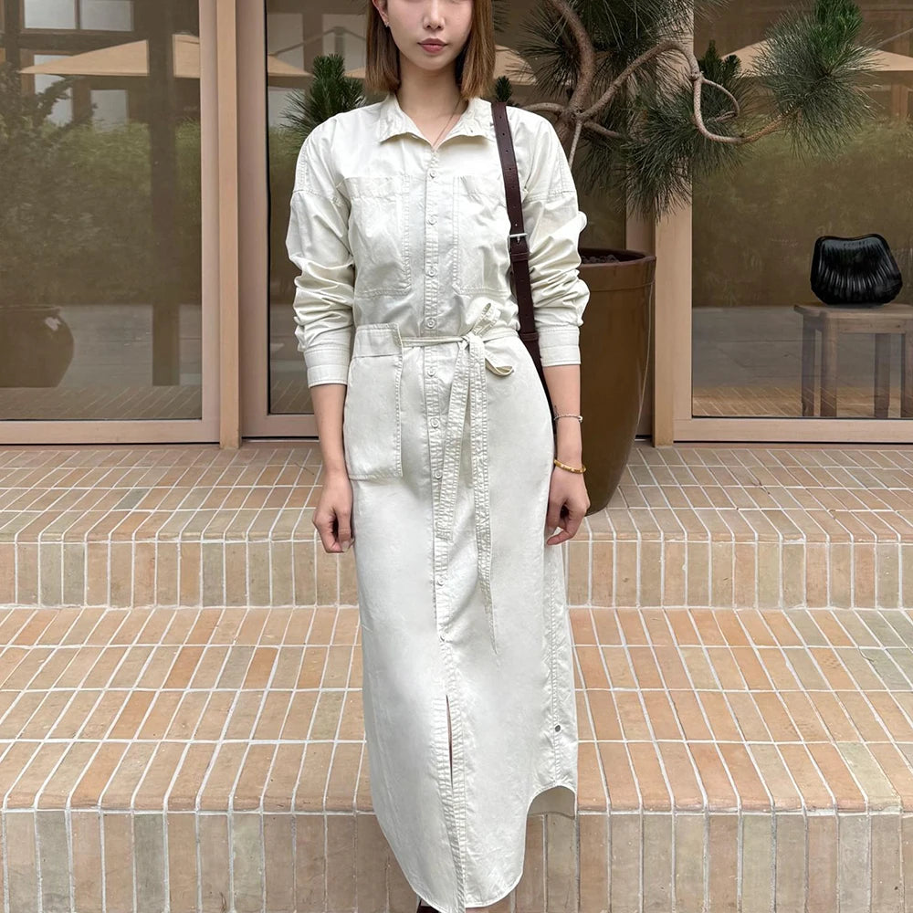 VILZSTUDIOS Elegant Drawstring Cotton Dress with Pockets
