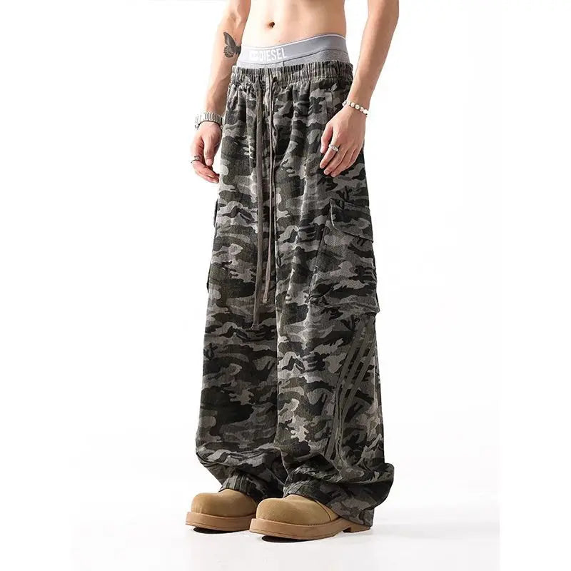 VILZSTUDIOS Vintage Camo Striped Wide-leg Pants