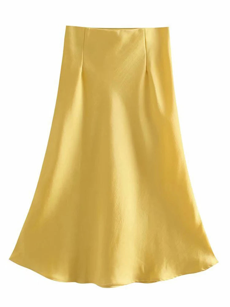 VILZSTUDIOS Elastic Waist Satin A-Line Skirt