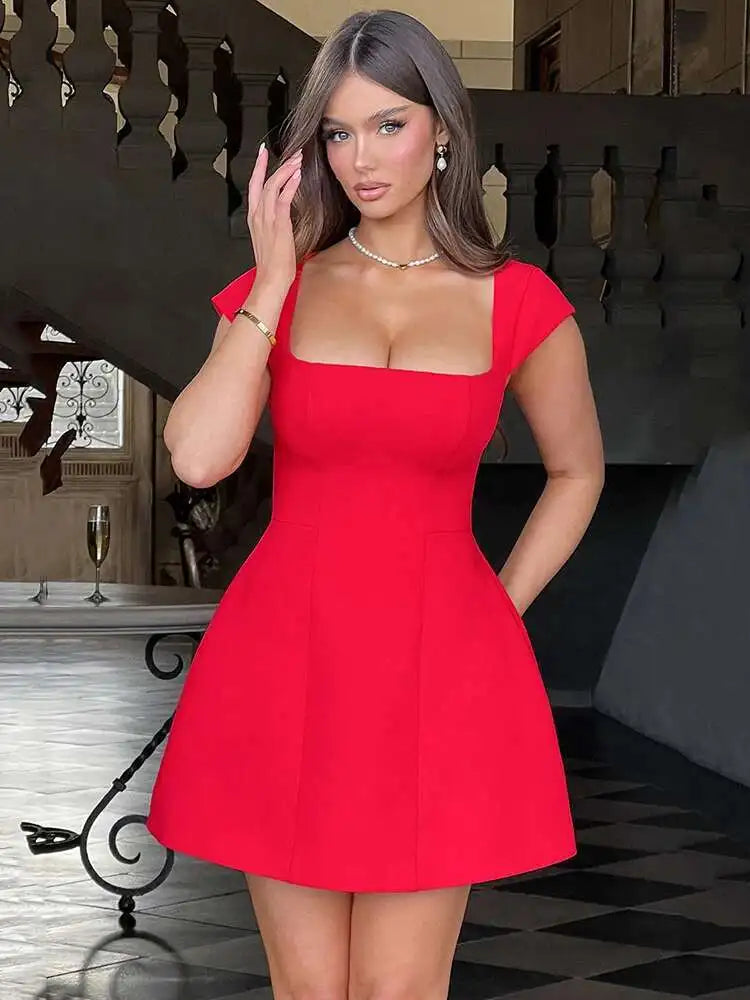 VILZSTUDIOS Square Collar Short Sleeve Mini Dress