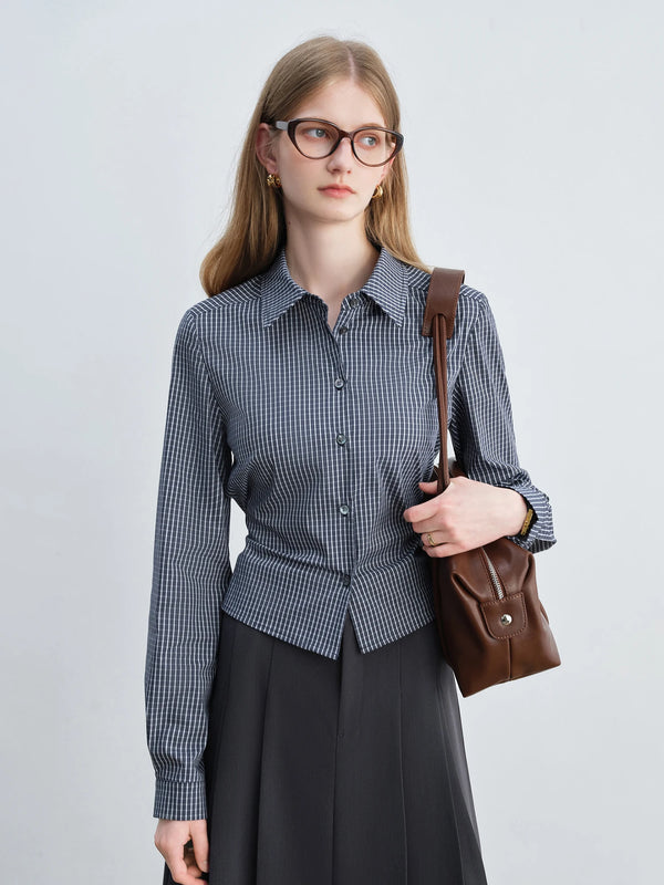 Retro Plaid Straight Shoulder Shirt