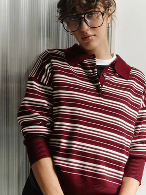 VILZSTUDIOS Retro Striped Knitted Polo Top