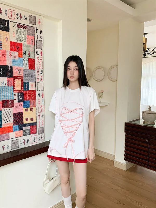 Graphic Funny Heart Bone Print T-Shirt