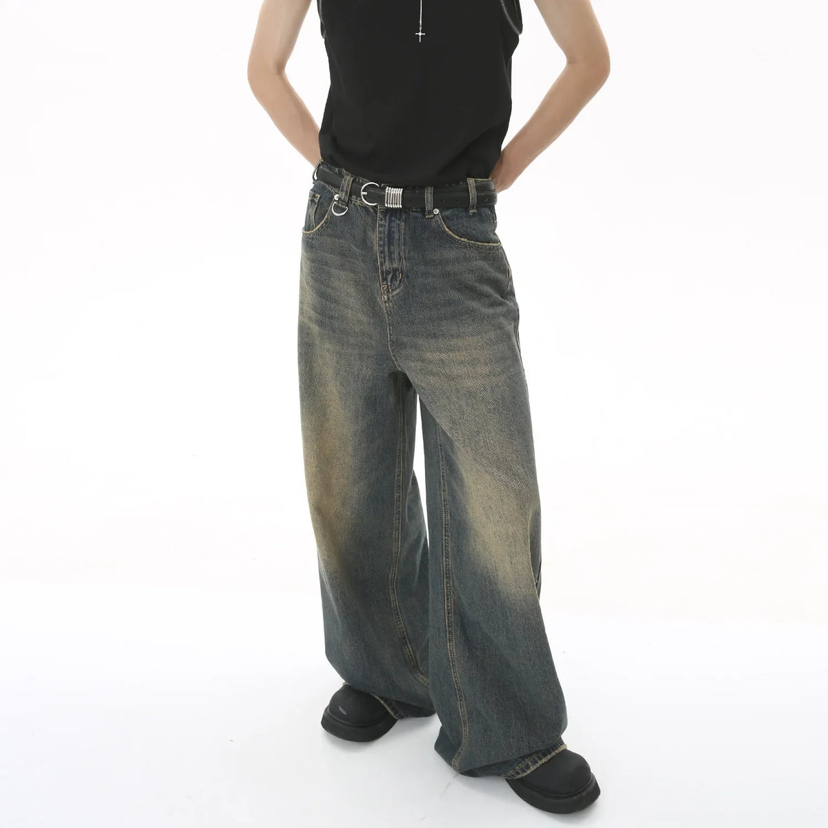 VILZSTUDIOS Vintage Washed Wide Leg Denim Jeans