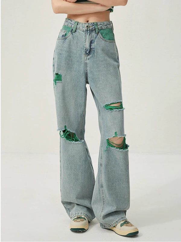 High Waist Wide Leg Ripped Jeans