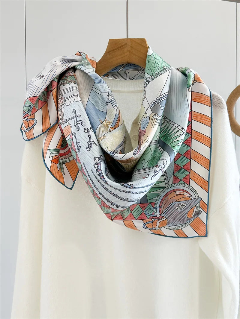 VILZSTUDIOS Fashion Lady Silk Print Scarves Square Luxury Shawl