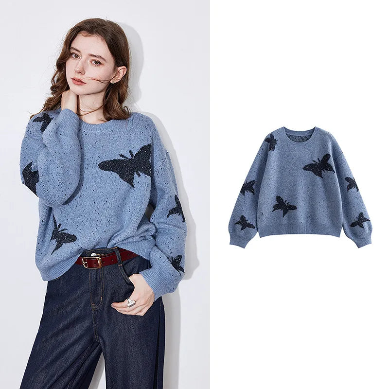 VILZSTUDIOS Butterfly Bead Jacquard Sweater