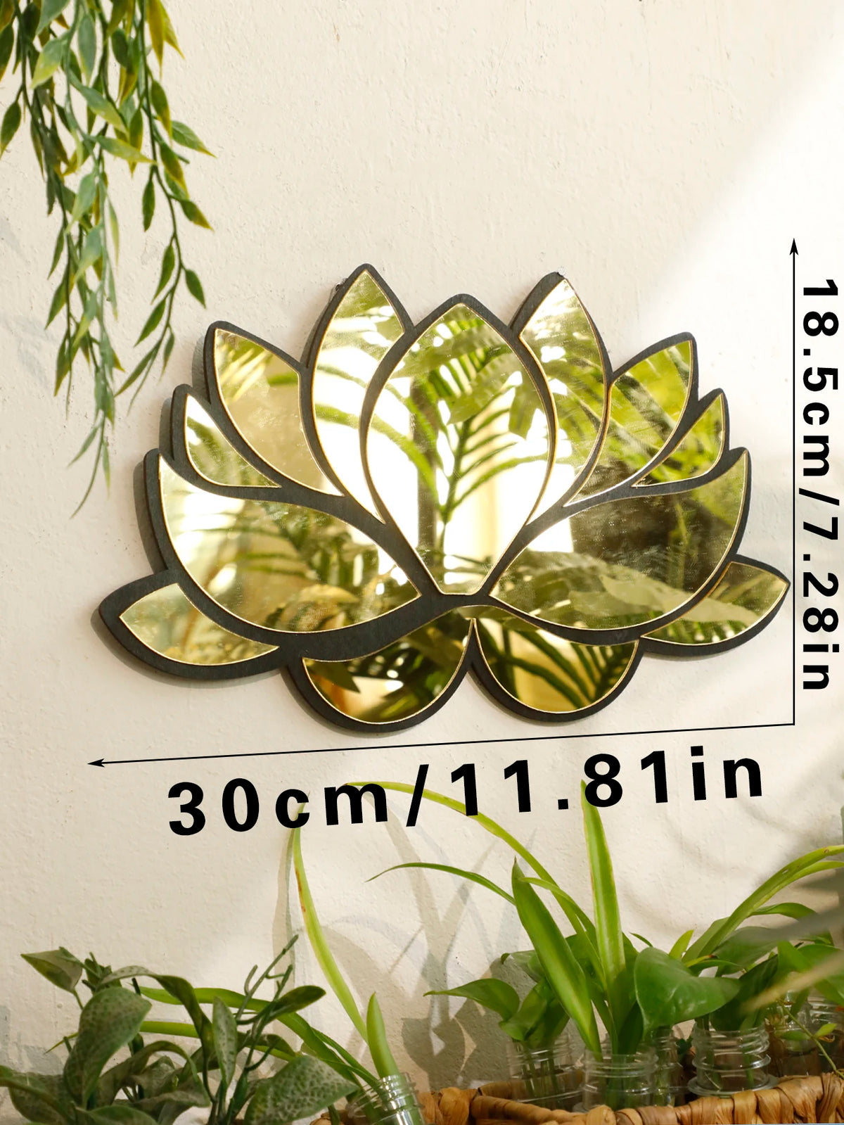 VILZSTUDIOS 1Pc Acrylic Lotus Flower Wall Mirror – Decorative Modern Wall Hanging, Wooden Home Decor for Living Room, Bedroom, and Office