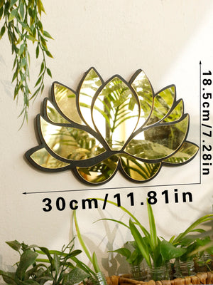 VILZSTUDIOS 1Pc Acrylic Lotus Flower Wall Mirror – Decorative Modern Wall Hanging, Wooden Home Decor for Living Room, Bedroom, and Office
