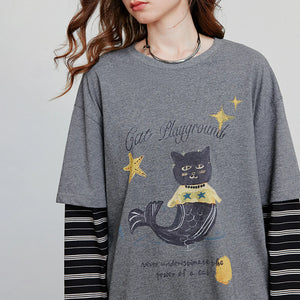 VILZSTUDIOS Cartoon Splicing Long Sleeve T-Shirt